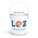 LOZ Lake of the Ozarks White Ice Bucket with Tongs