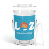 LOZ Lake of the Ozarks Turquoise Ice Bucket with Tongs