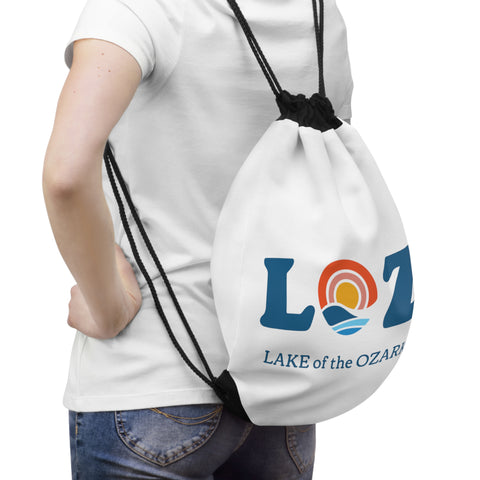 LOZ Lake of the Ozarks White Drawstring Bag